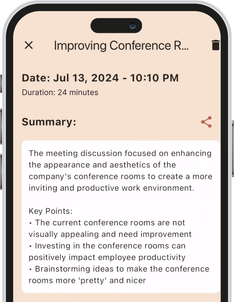 Screenshot of meeting summary in Hedy AI.