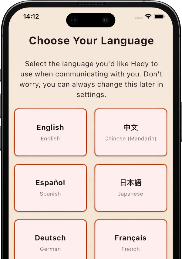 Multilingual selection in Hedy AI meeting assistant