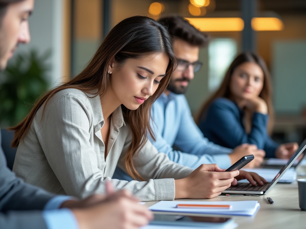 A person asking Hedy a question during a business meeting
